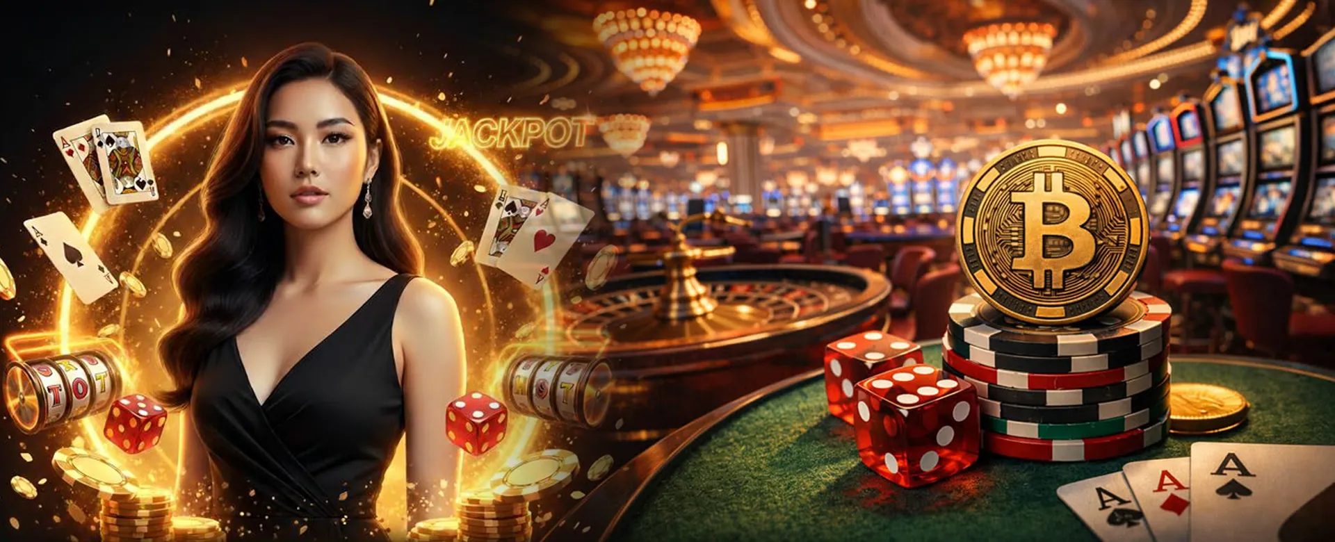 ph365 Casino main hero image, showcasing a vibrant online casino environment with slot machines and card games